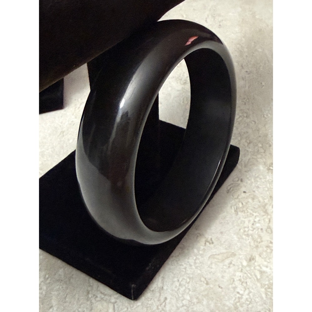 Vintage Black Lucite Chunky Domed Bangle Bracelet Mid Century 1950s 1960s